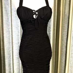 Black Ruched Halter Bodycon Dress - Women